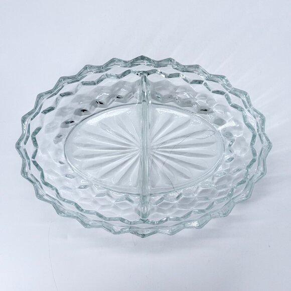 Vintage Fostoria Glass American Clear 2056 Divided Oval Serving Bowl Cubist - Picture 3 of 9